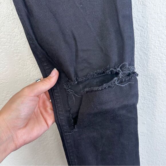 ReDone 90’s High Rise Ankle Crop in Jet Black with Rips Size 25 - Picture 8 of 12